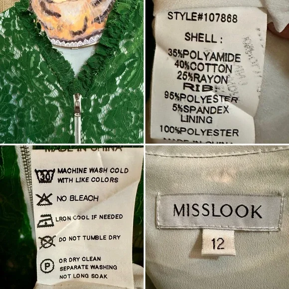 Beautiful Kelly green ๐ lace dress with navy and red ribbed band/zips in front! - Picture 5 of 8